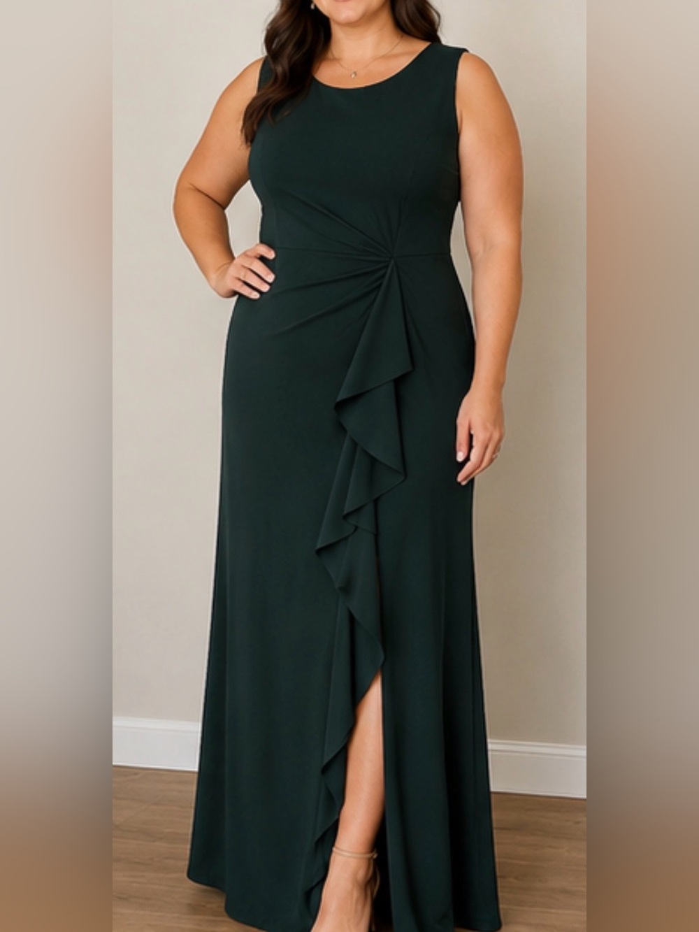 Betsy & Adam Dark Green Ruffle Maxi Dress Size 12